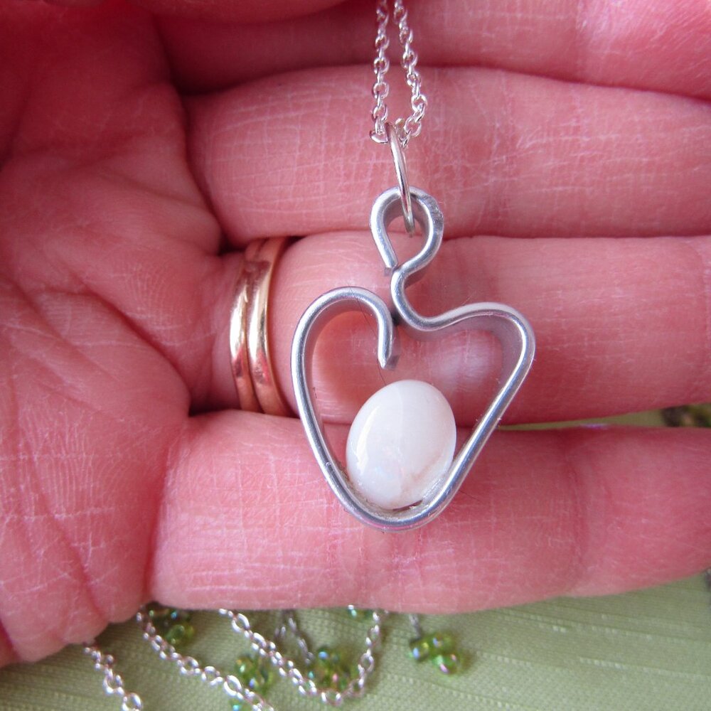 Opal Genuine Lab Created Gemstone Free Form Heart Pendant Silverplate Necklace